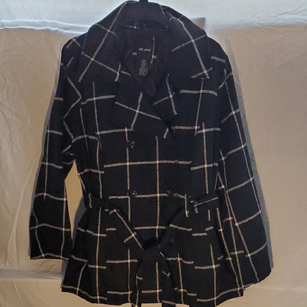 Me Jane Black and White Window Pane Pea Coat